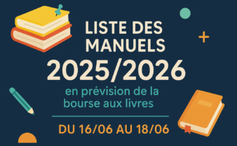 Liste des manuels 2025/2026 en prévision de la bourse aux livres du 16/06 au 18/06